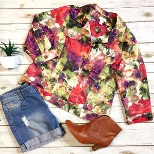 Chico’s Watercolor Print Cotton / Linen Jacket